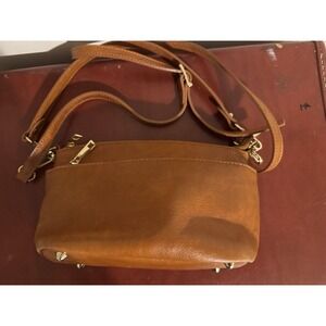 Leather Handbag Purse Cognac Gold Trim Diving Firenze Italian Genuine Crossbody